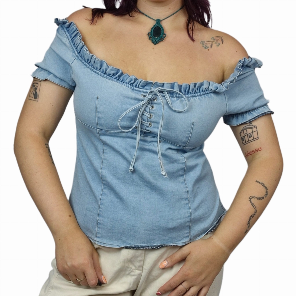 Jeansowa bluzka milkmaid L-XL