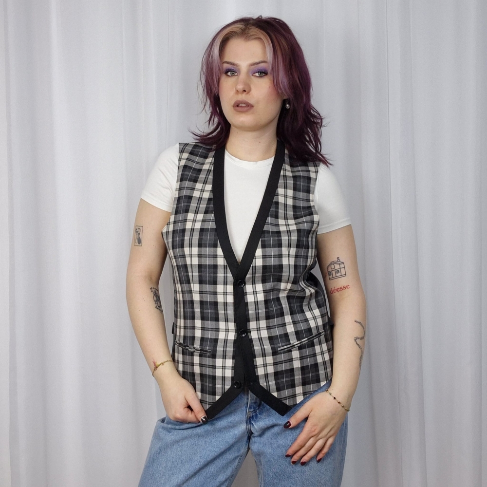 Nowa kamizelka w kratę 70% wełna męskie M/L