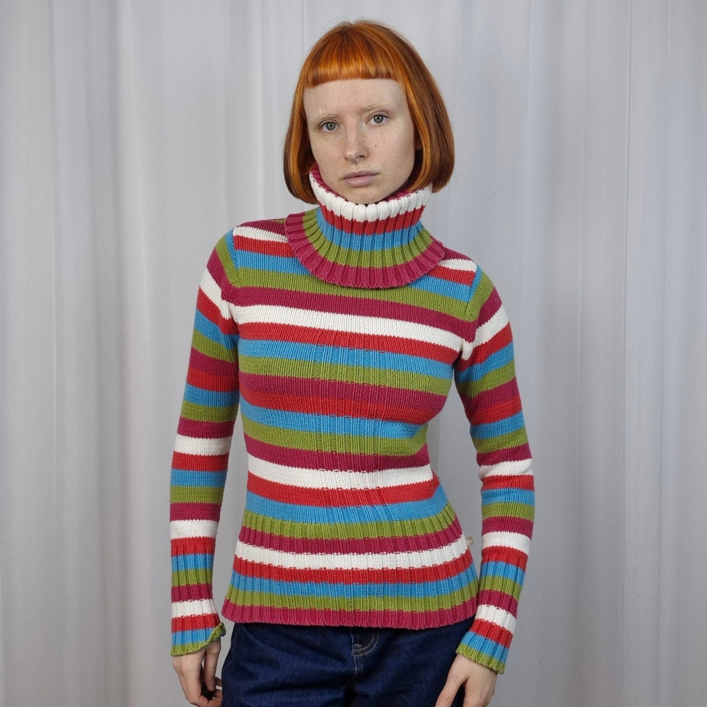 Sweter z golfem w pasy bawełna XS-S