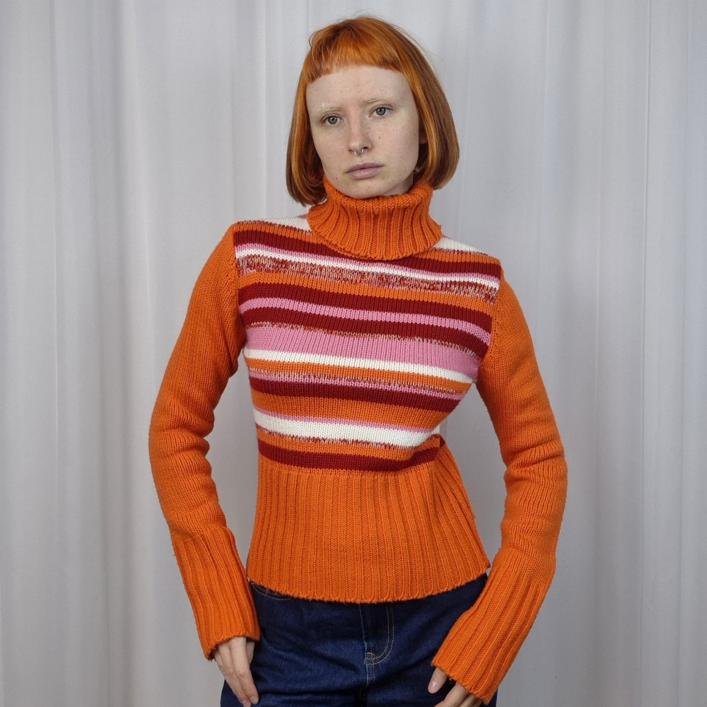 Sweter z golfem w paski S-M