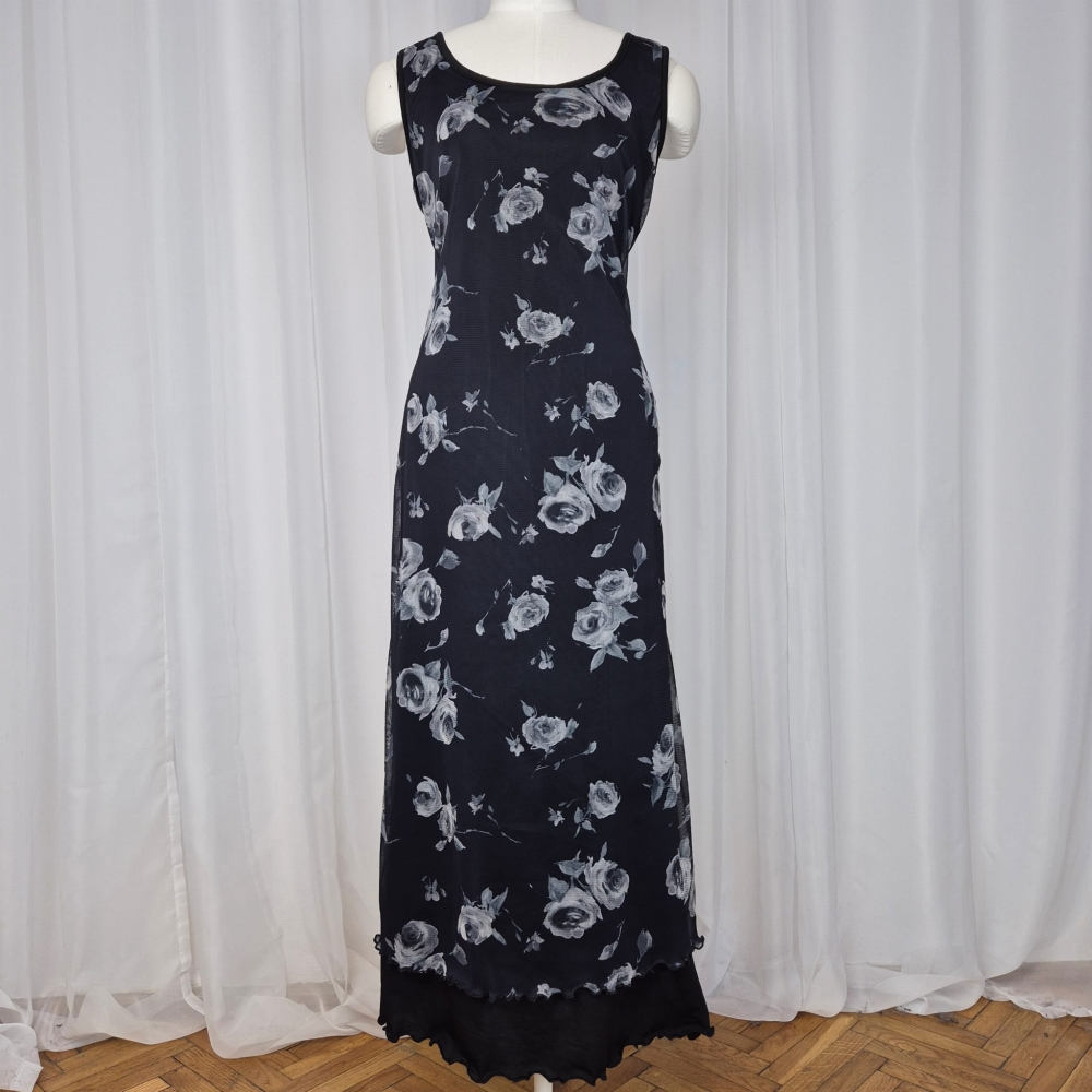 Sukienka maxi mesh w róże L-XL