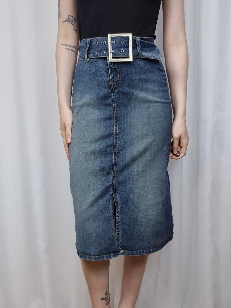 Jeansowa spódnica midi z paskiem XS-S