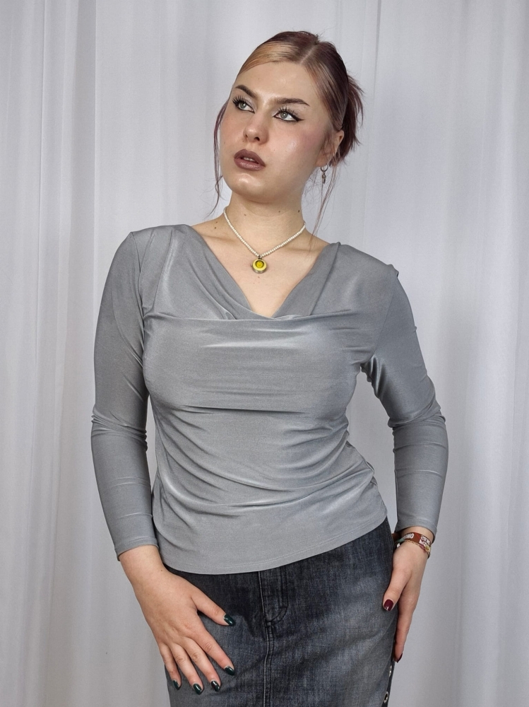 Srebrna bluzka cowl neck L-XL