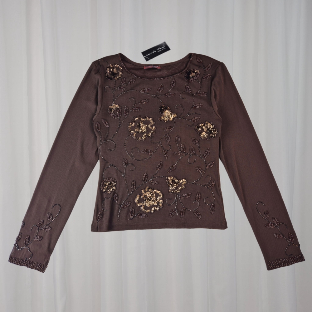 Nowy mesh top wyszywany koralikami XS-M