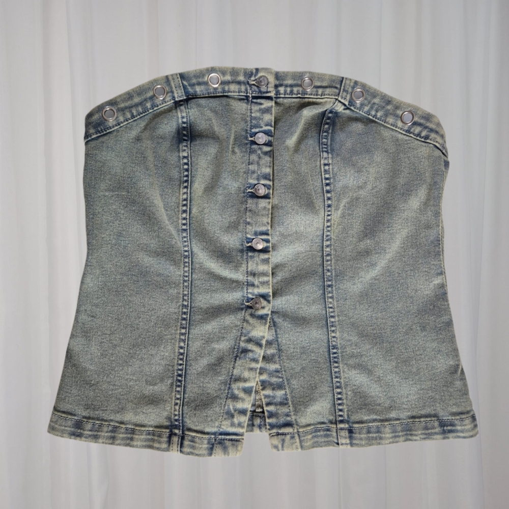 Jeansowy top gorsetowy z nitami upcycling L/XL