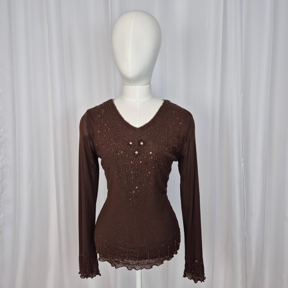 Nowy mesh top wyszywany koralikami S-L