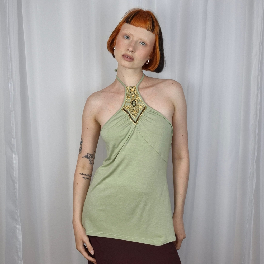 Nowy halter top wyszywany koralikami M-L