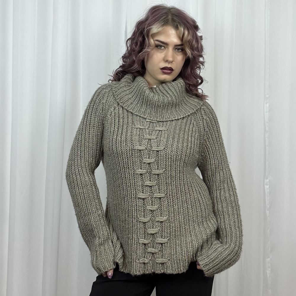 Sweter z wywijanym kołnierzem wełna alpaka L/XL