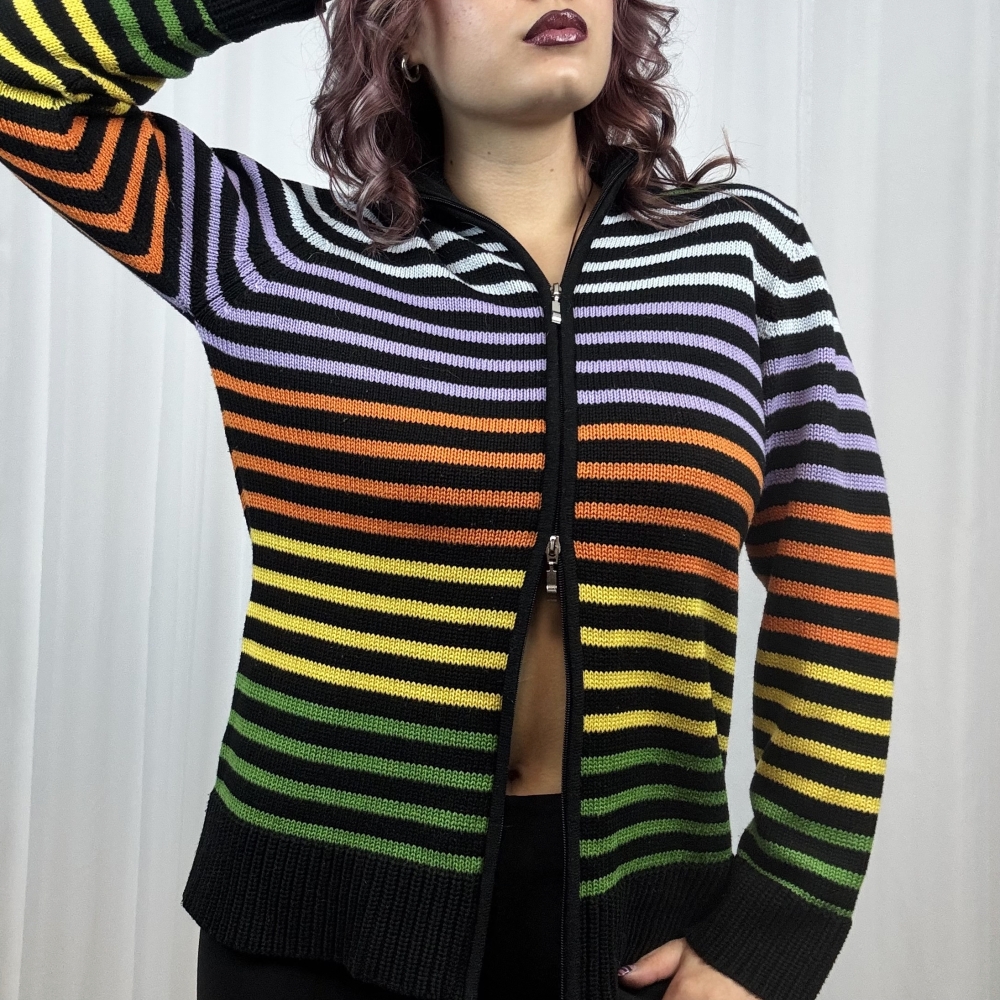 Sweter w paski na zamek L/XL