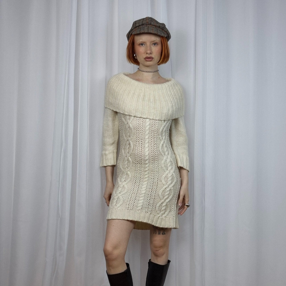 Sukienka sweter z odkrytymi ramionami moher XS-M