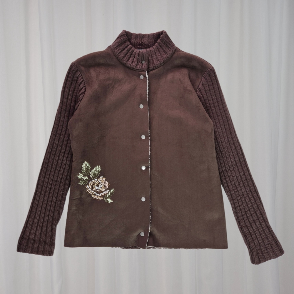Sweter/kurtka z zamszowym przodem 40% wełna L