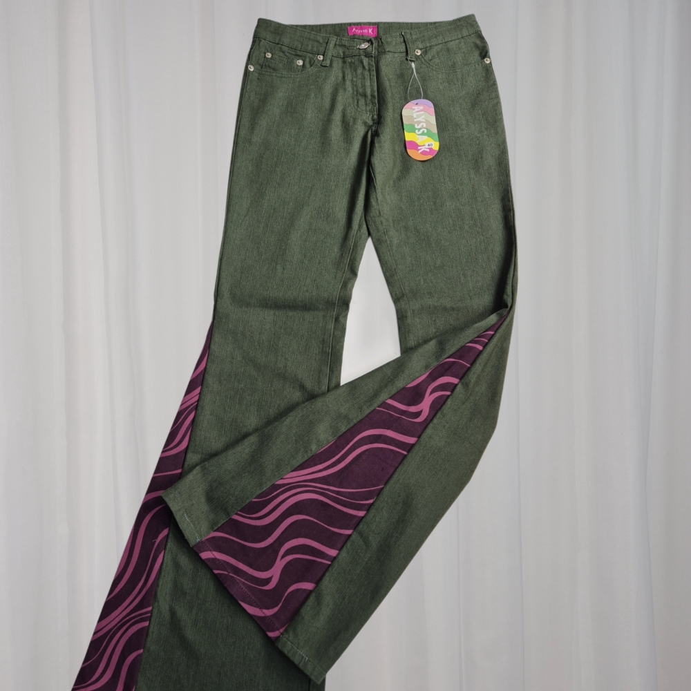 Nowe jeansowe patchworkowe dzwony M 