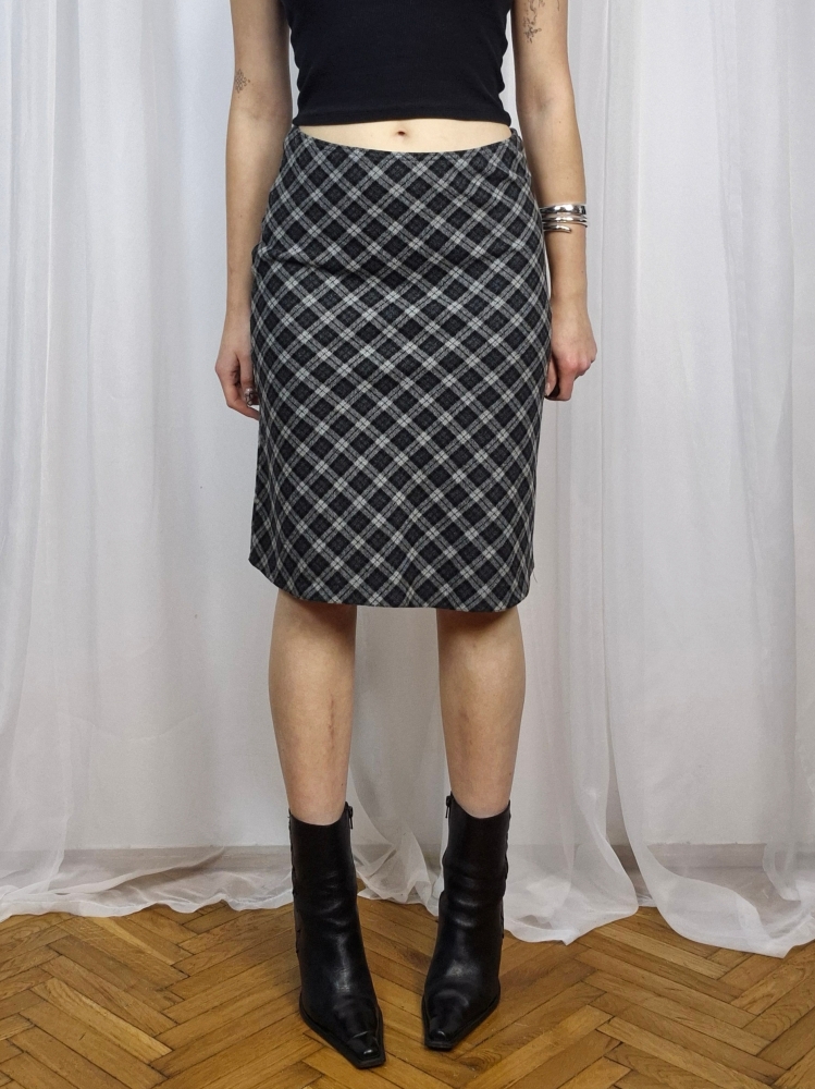 Spódnica w kratkę midi 35% wełna S-M
