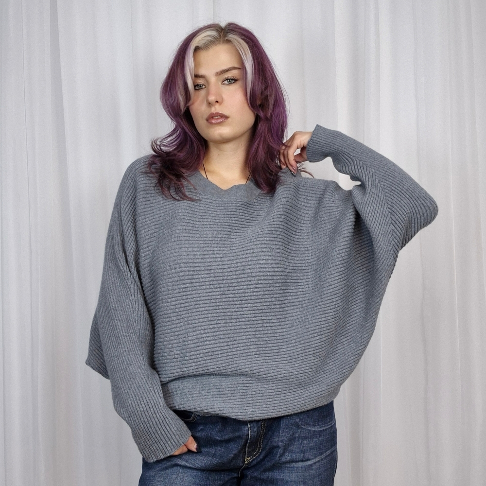 Prążkowany sweter nietoperz L-XXL