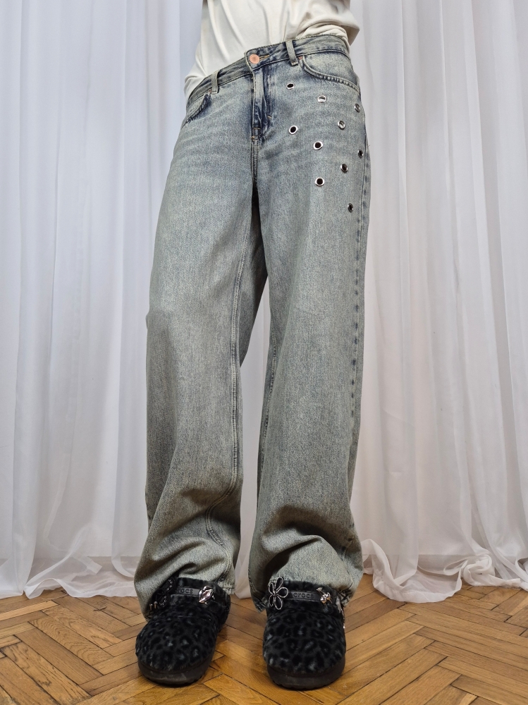 Jeansy baggy z nitami upcycling XS/S
