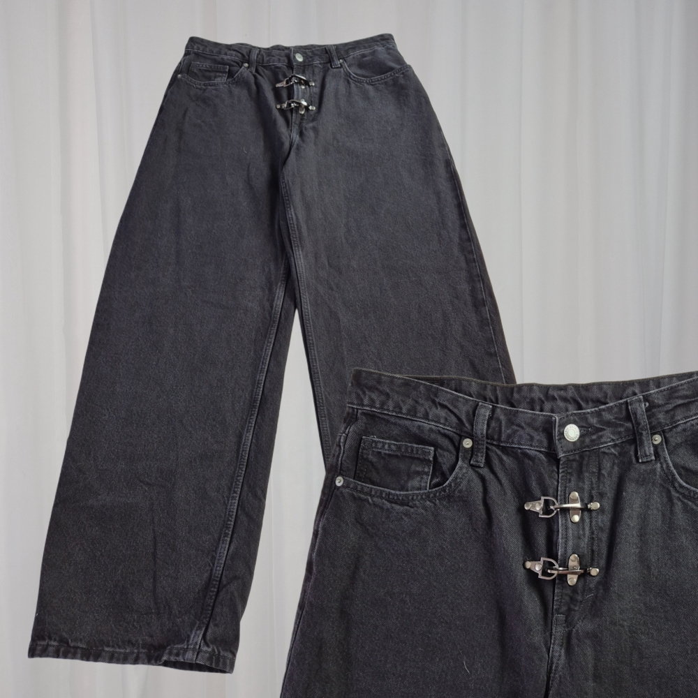 Jeansy baggy z karabińczykami XL upcycling