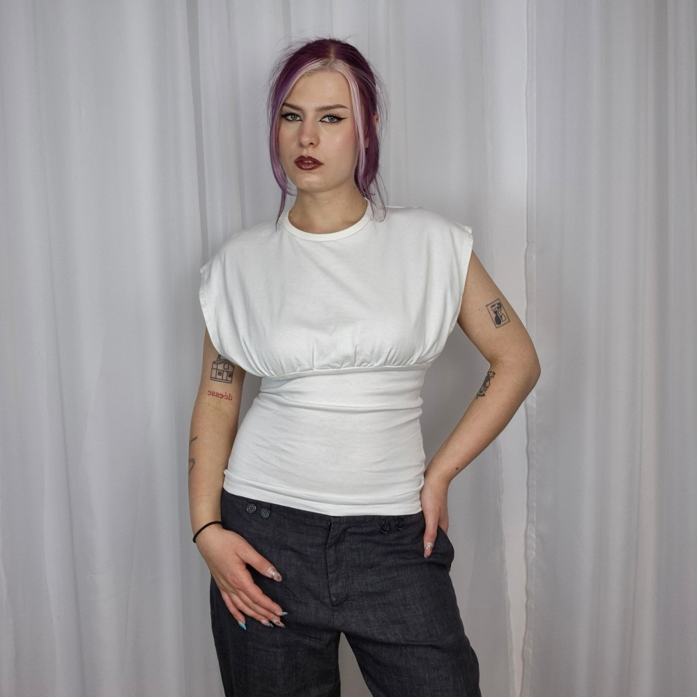 Nowy taliowany top nietoperz upcycling XS-M