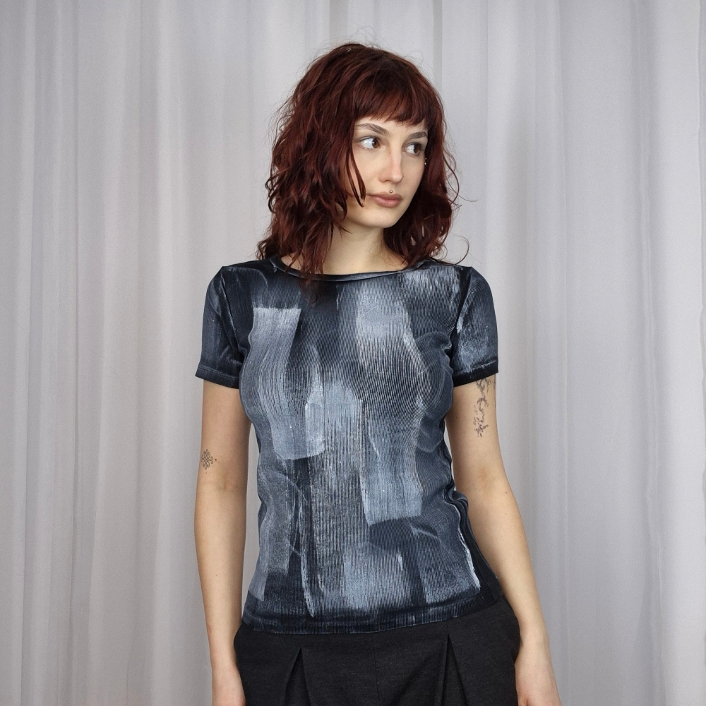 Prążkowany T-shirt upcycling S-M