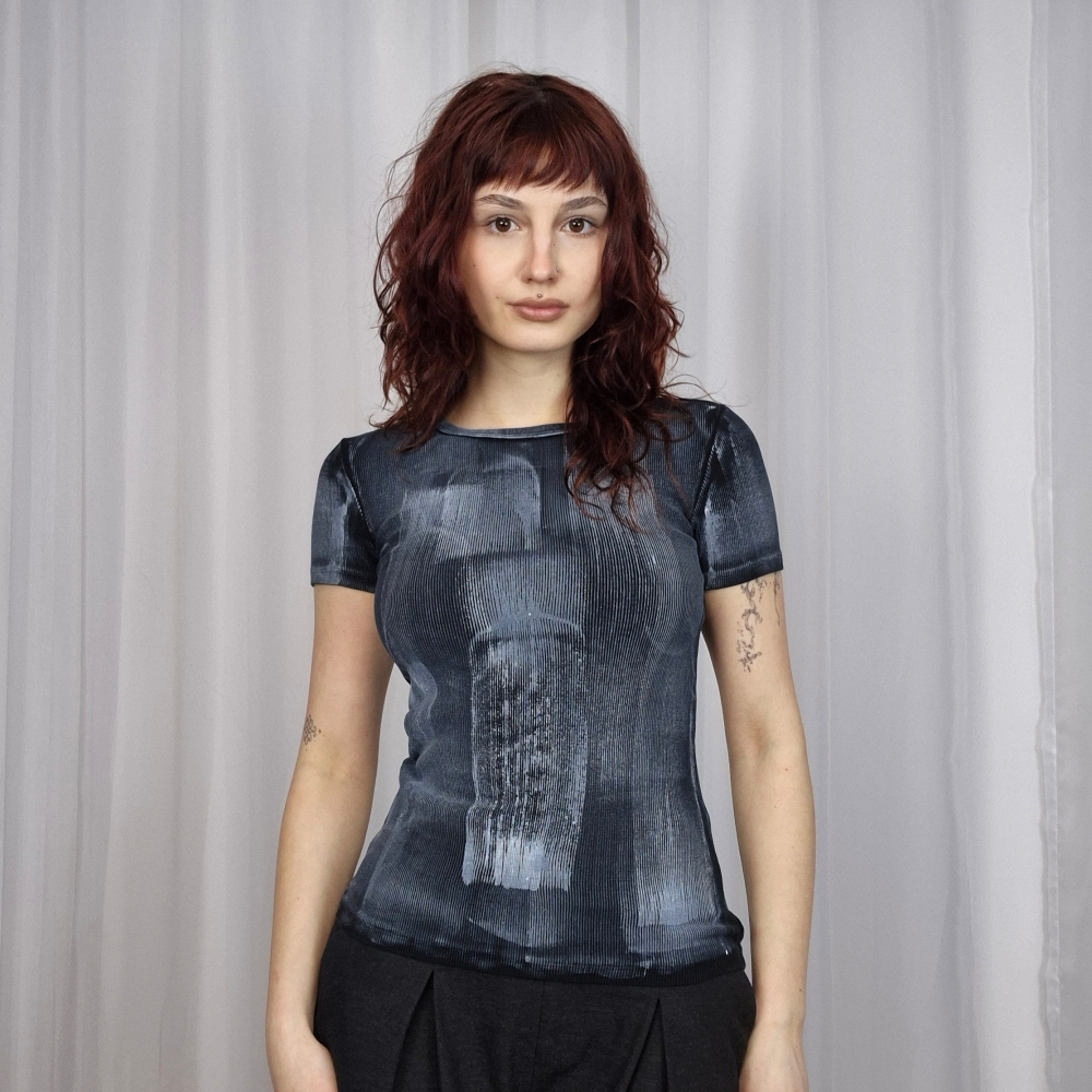 Prążkowany T-shirt upcycling XS-S