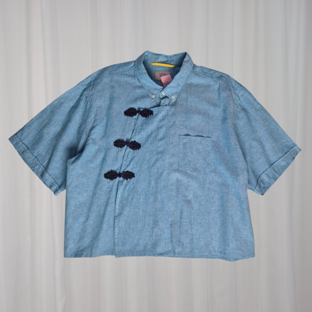Lniana orientalna koszula boxy upcycling L/XL