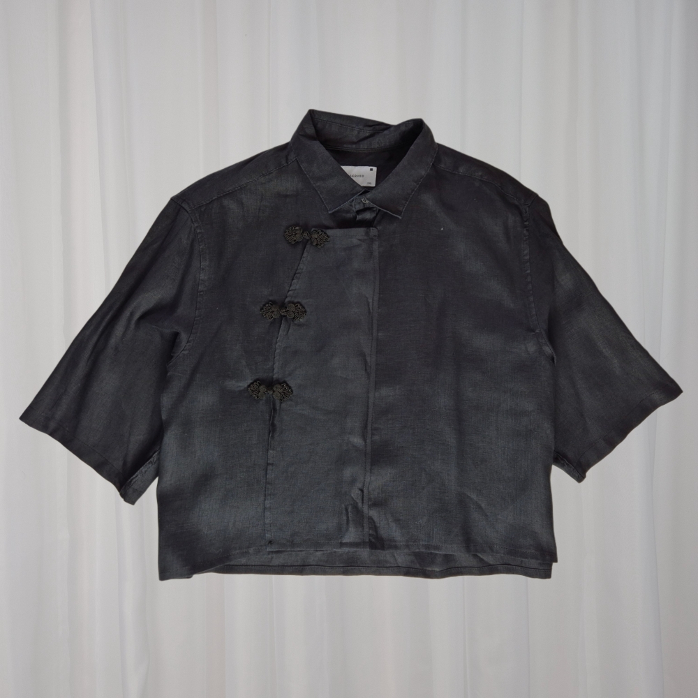 Lniana orientalna koszula boxy upcycling L/XL
