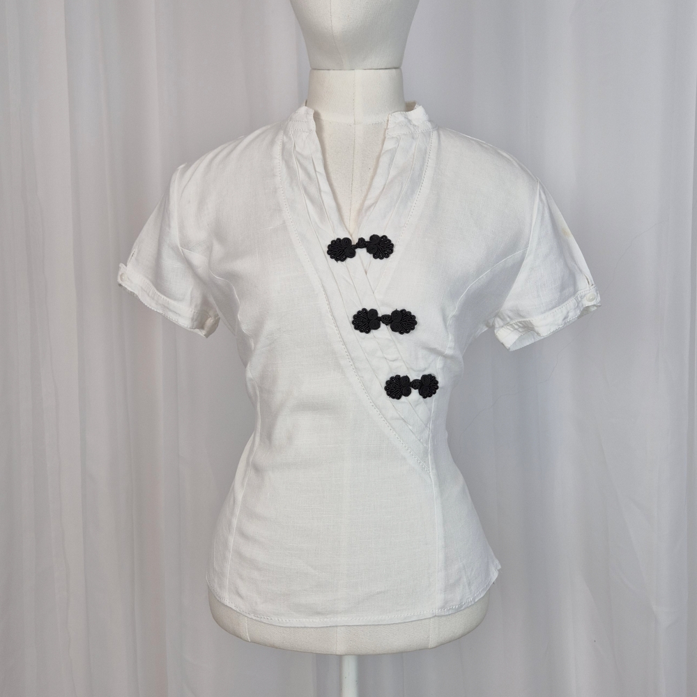 Orientalny lniany top upcycling L